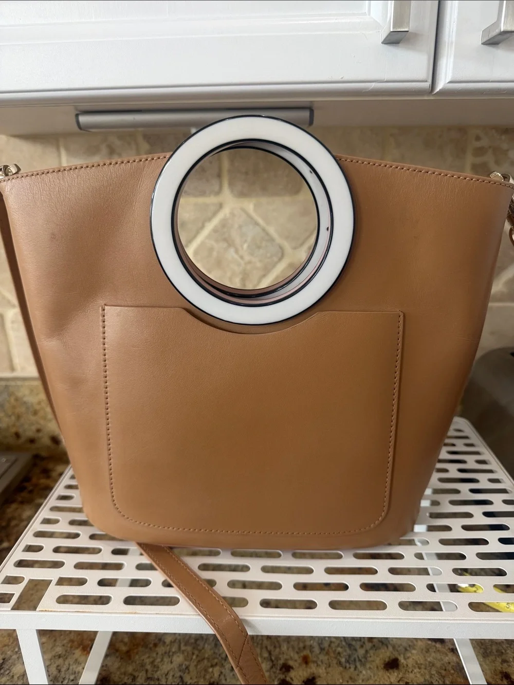 kate spade Colorblock Pink/tan Leather Shoulder Bag with Circular Handle